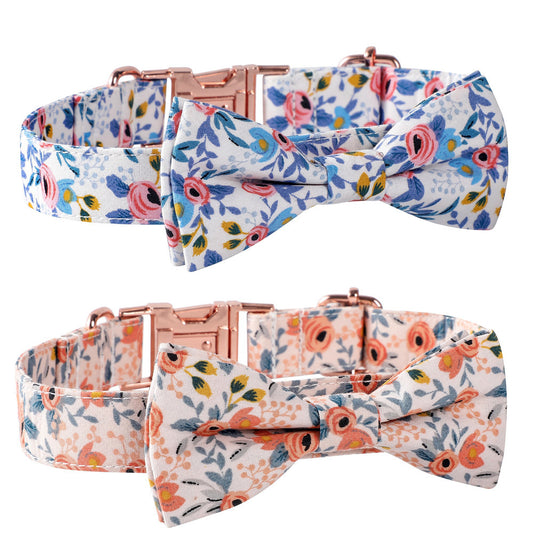 Blue Floral Bowtie Collar