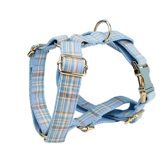 Blue Plaid Adjustable Dog Harness
