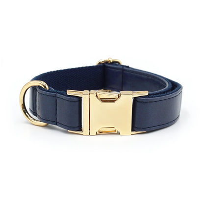 Dark Blue Elegant Leather Adjustable Dog Collar