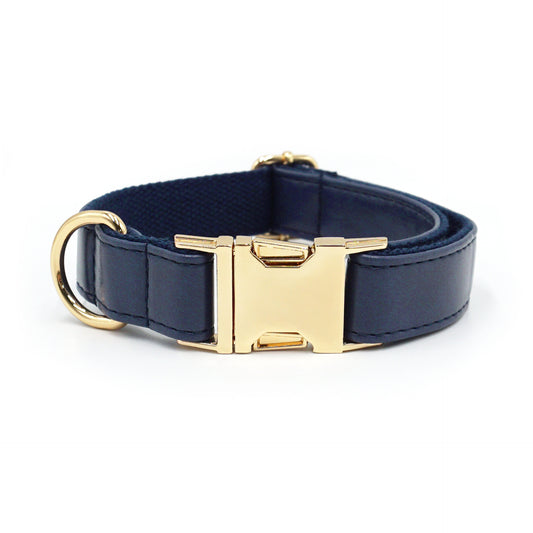 Dark Blue Elegant Leather Adjustable Dog Collar