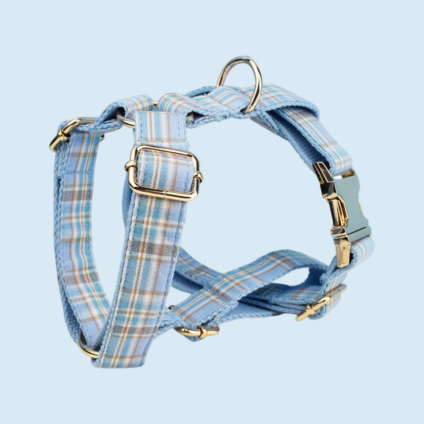 Blue Plaid Adjustable Dog Harness