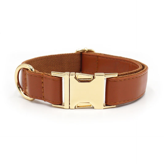 Camel Elegant Leather Adjustable Dog Collar